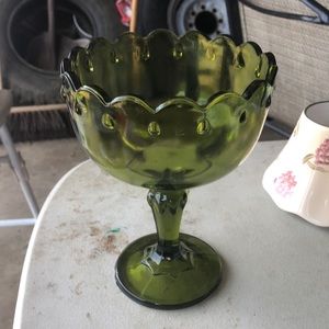 Vintage green pedestal dish